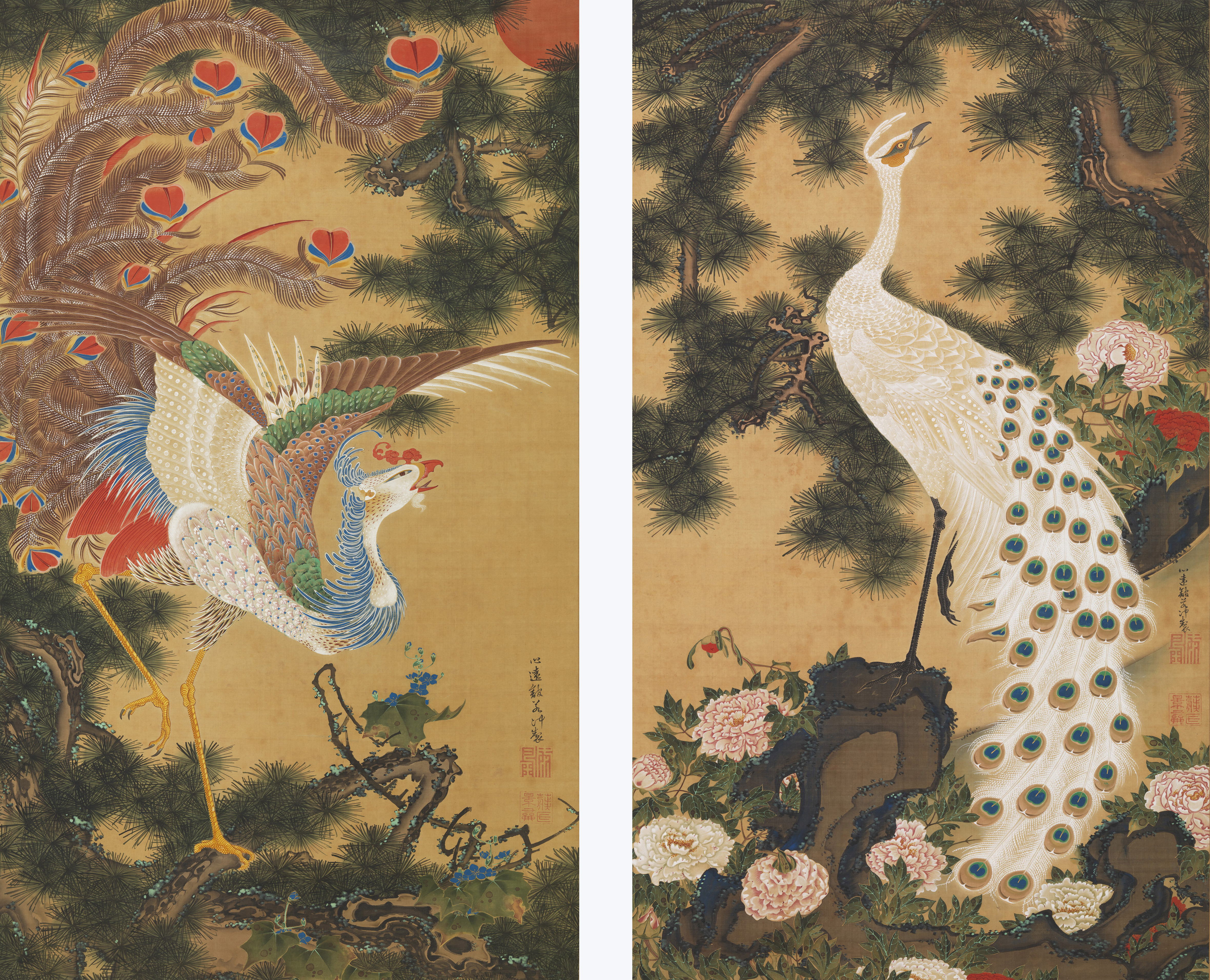 岡田華郷の絵画 岡田華郷 月下獅子図 六曲半双 | 古美術瀬戸