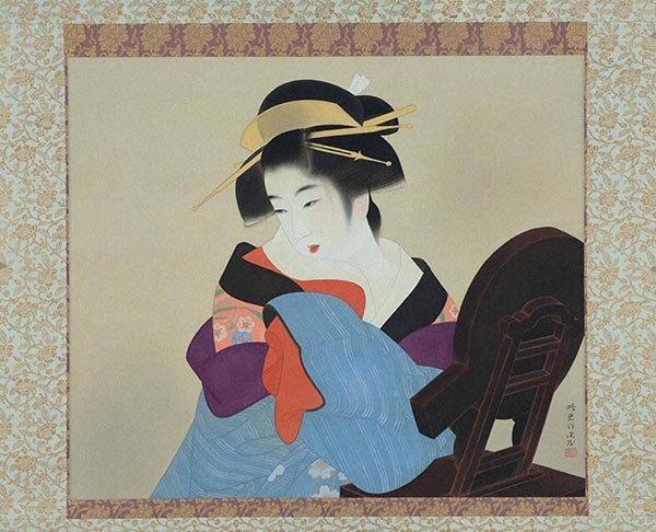 伊東深水 『三子歳』  モモセ版 木版画 刷込みサイン エディション有り 伊東深水 『三子歳』 モモセ版 木版画 刷込みサイン