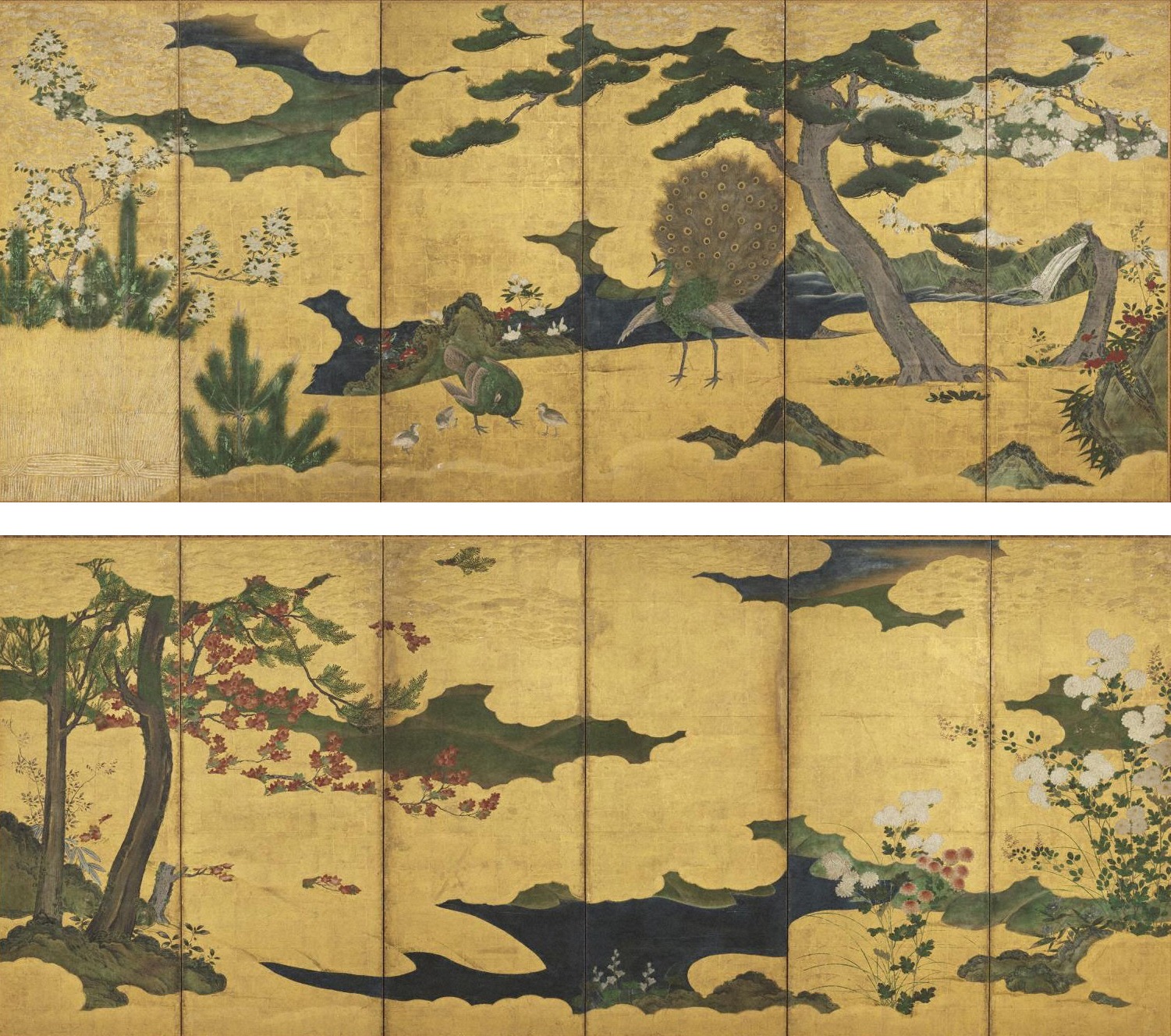 春秋花鳥図屏風｜展示中の日本・東洋の絵画｜コレクション｜岡田