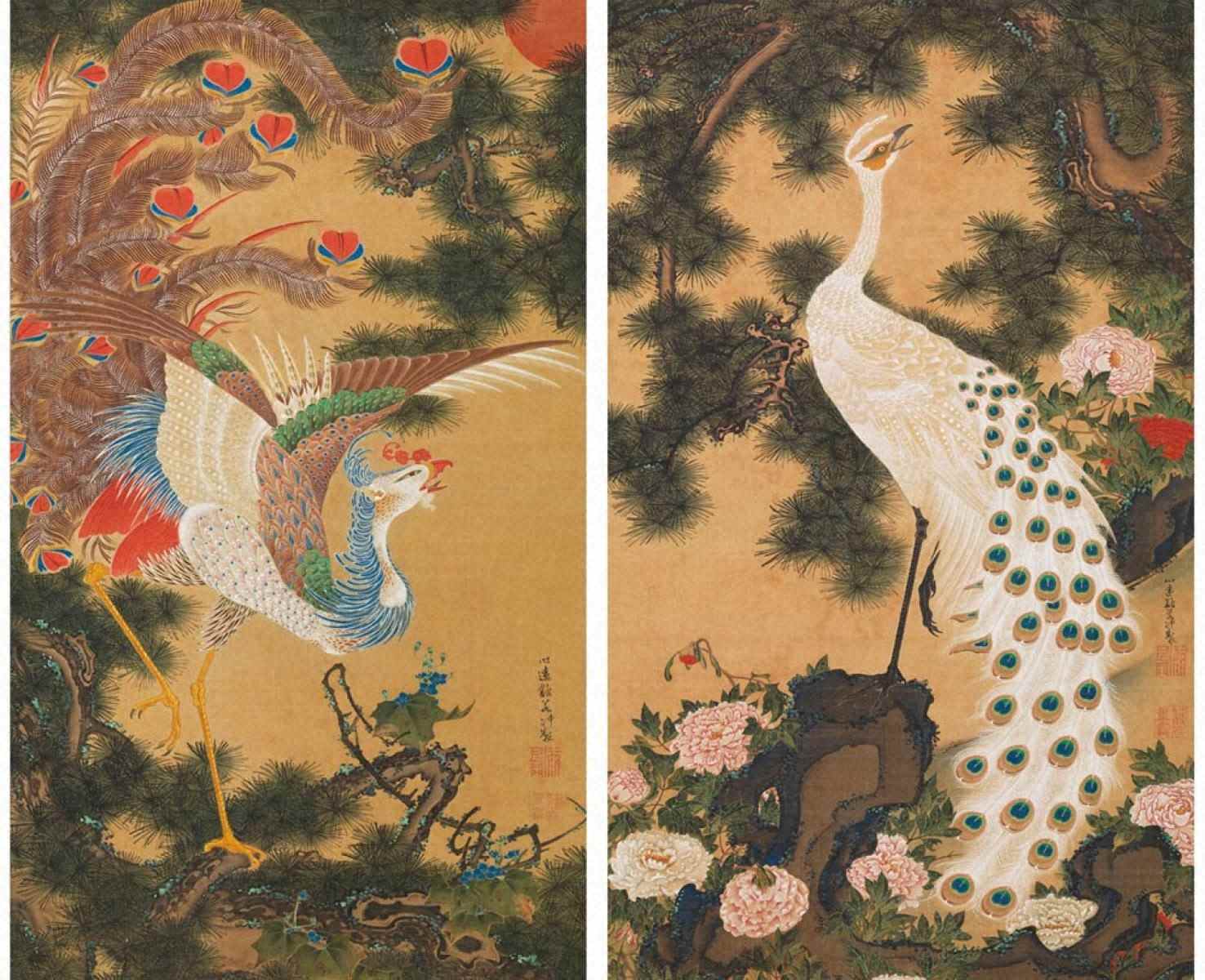 大きな孔雀の絵画 孔雀鳳凰図｜展示中の日本・東洋の絵画｜コレクション｜岡田美術館